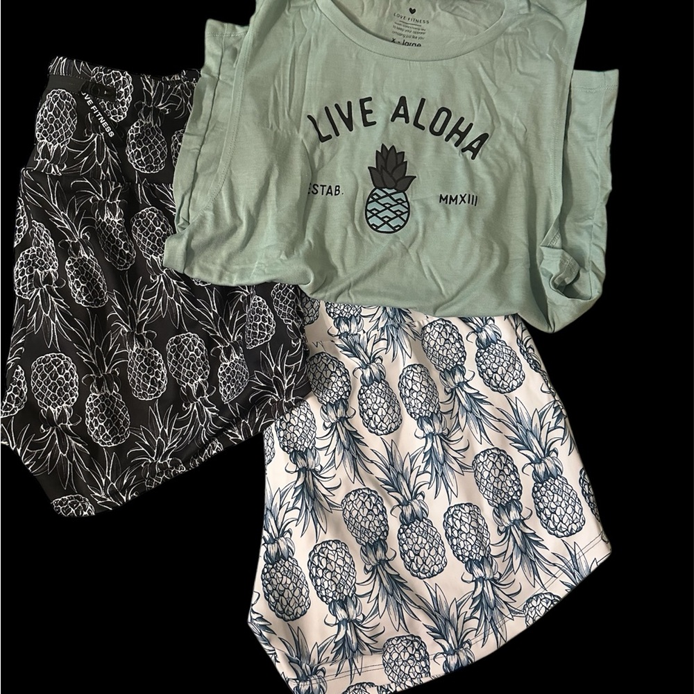 Black and White Athletic Shorts with Pineapple Print